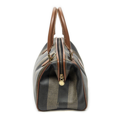 Fendi Small Boston Brown Black Pecan Stripe Canvas Shoulder — view 4