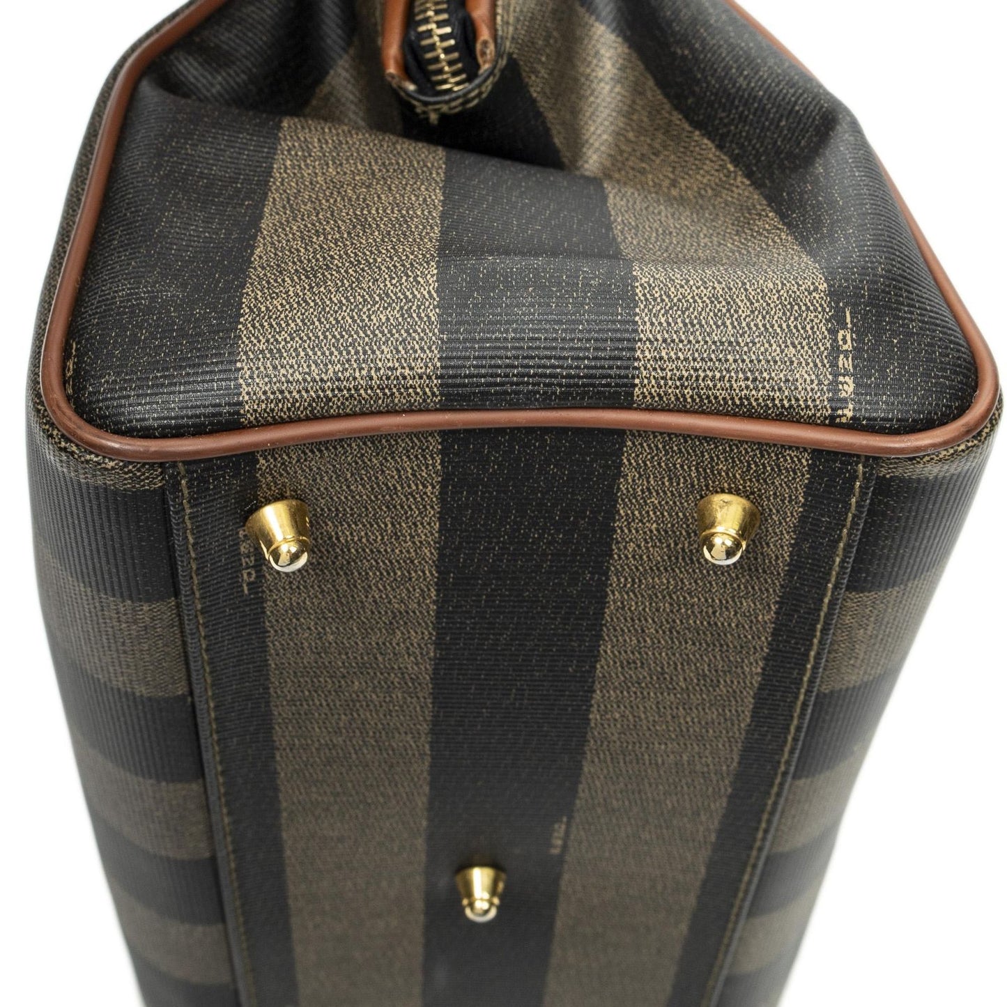 Fendi Small Boston Brown Black Pecan Stripe Canvas Shoulder — view 7