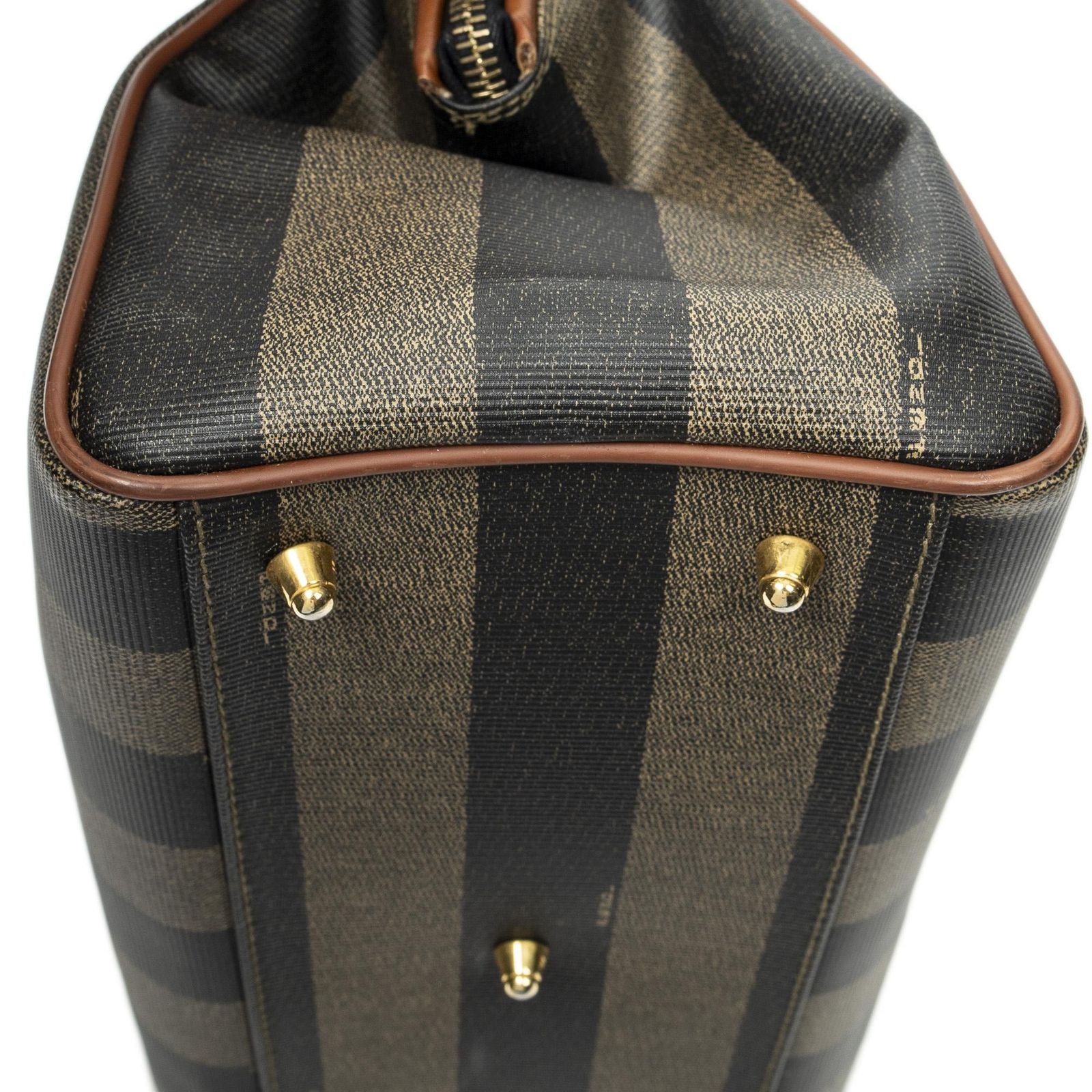 Fendi Small Boston Brown Black Pecan Stripe Canvas Shoulder — view 7