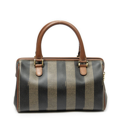 Fendi Small Boston Brown Black Pecan Stripe Canvas Shoulder — view 5