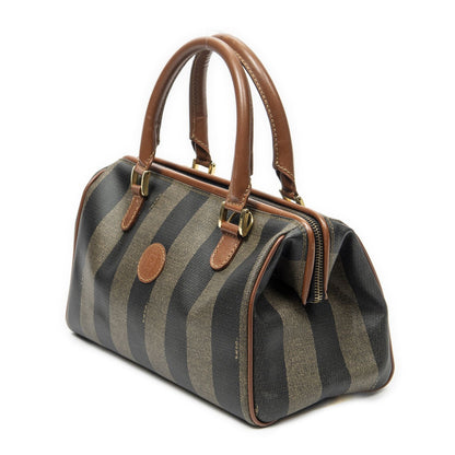 Fendi Small Boston Brown Black Pecan Stripe Canvas Shoulder — view 2