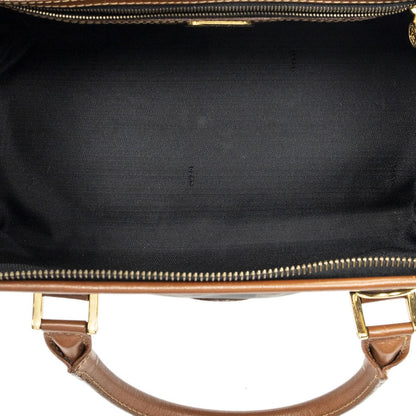 Fendi Small Boston Brown Black Pecan Stripe Canvas Shoulder — view 9