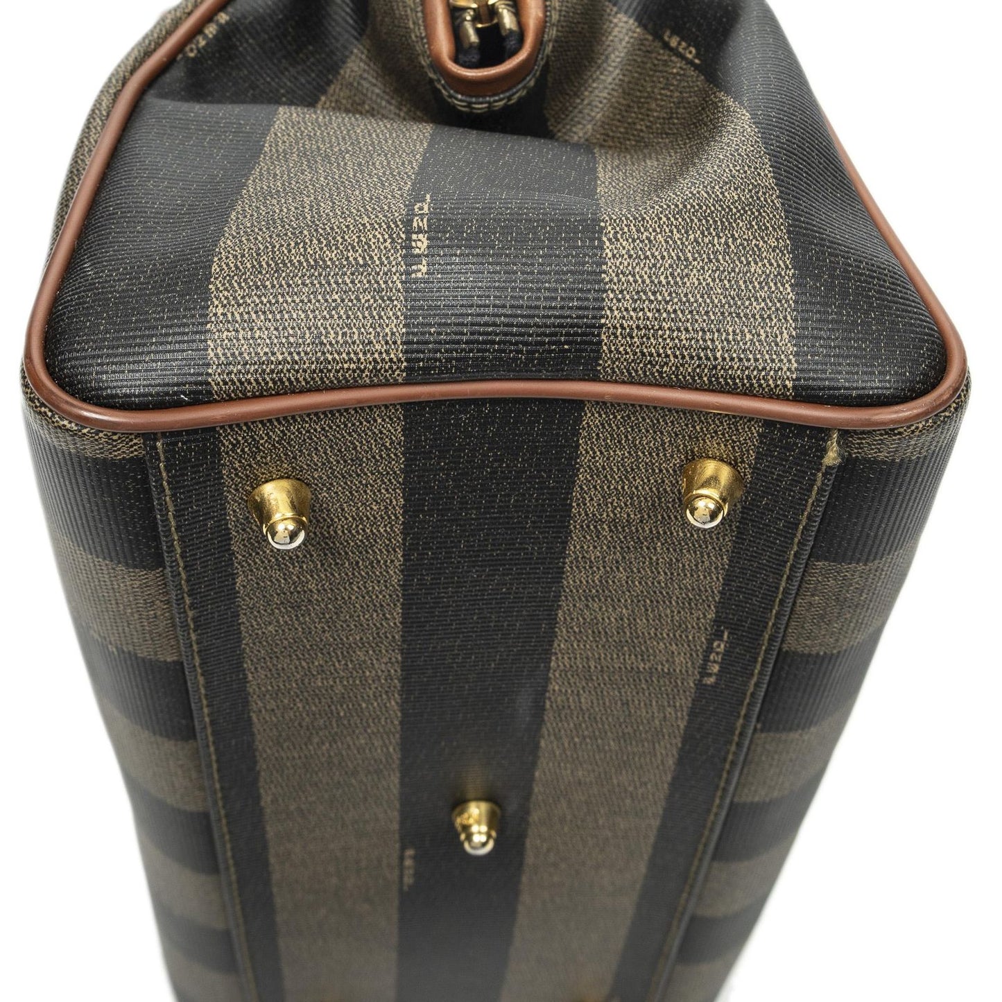 Fendi Small Boston Brown Black Pecan Stripe Canvas Shoulder — view 8