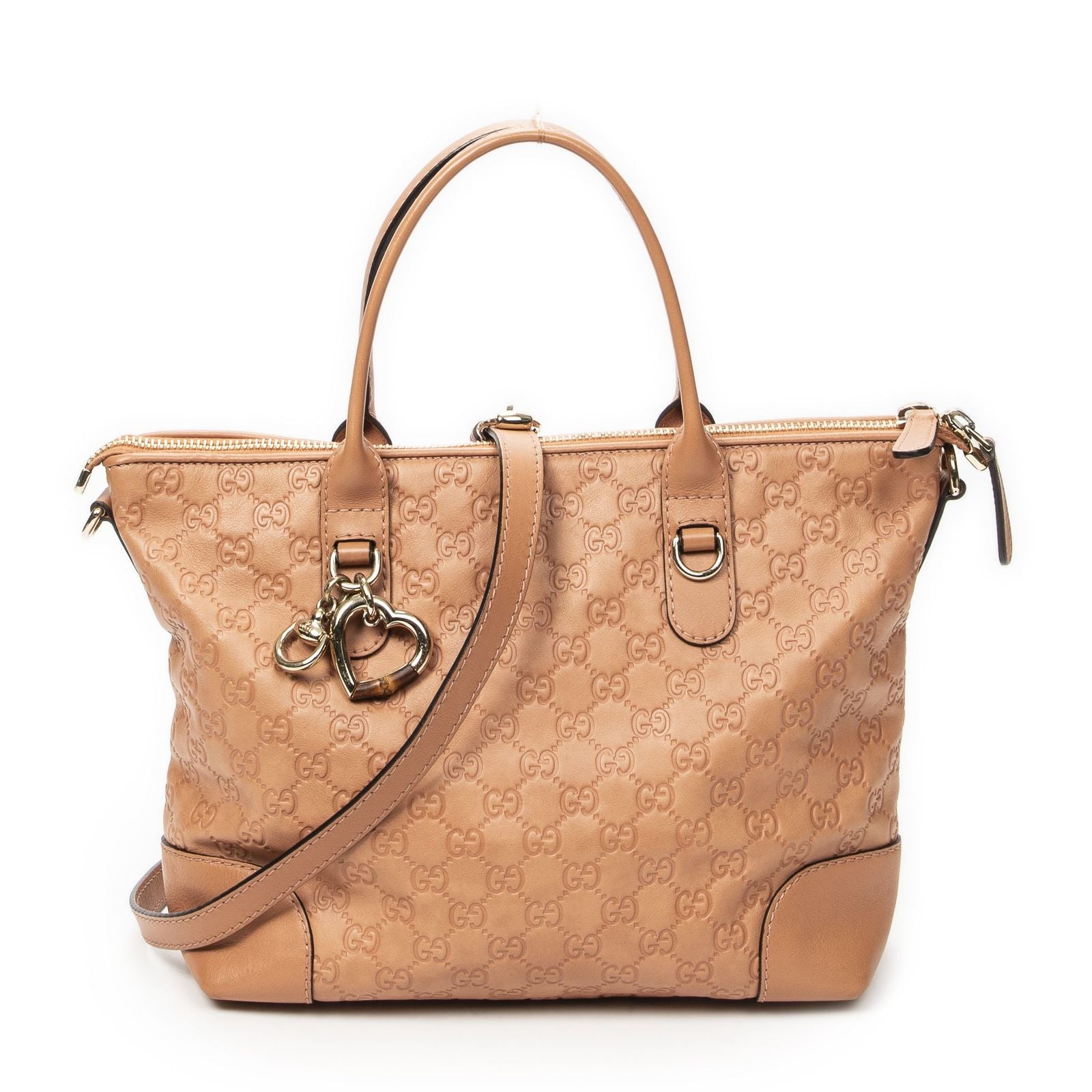 Gucci Bamboo Heart Bit Zip Tote Pink Guccissima
