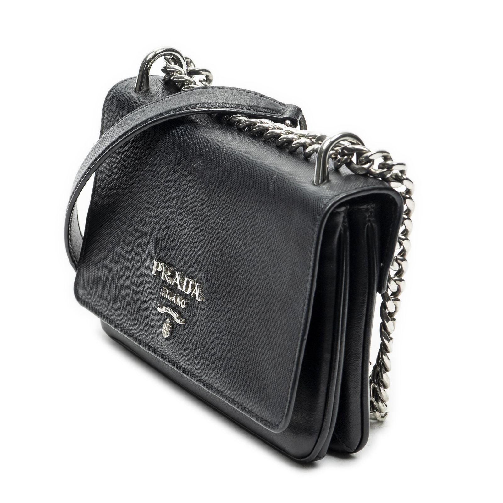 Prada Chain Shoulder Black Saffiano Leather Messenger — view 2