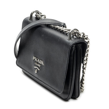 Prada Chain Shoulder Black Saffiano Leather Messenger — view 2