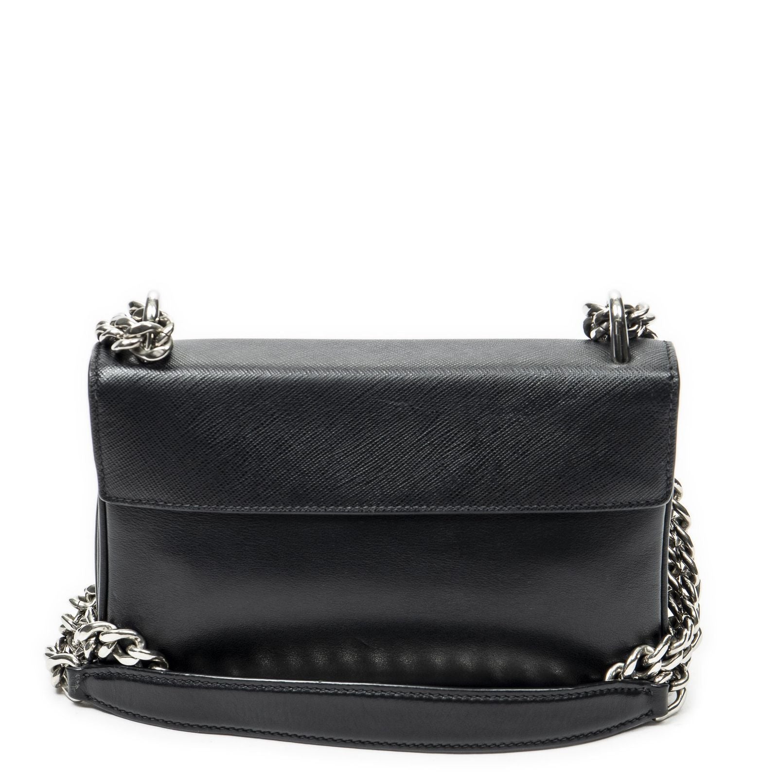 Prada Chain Shoulder Black Saffiano Leather Messenger — view 5