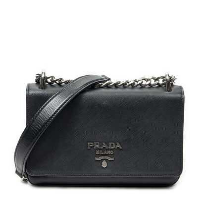 Prada Chain Shoulder Black Saffiano Leather Messenger