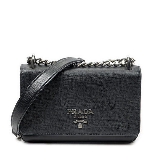 Prada Chain Shoulder Black Saffiano Leather Messenger