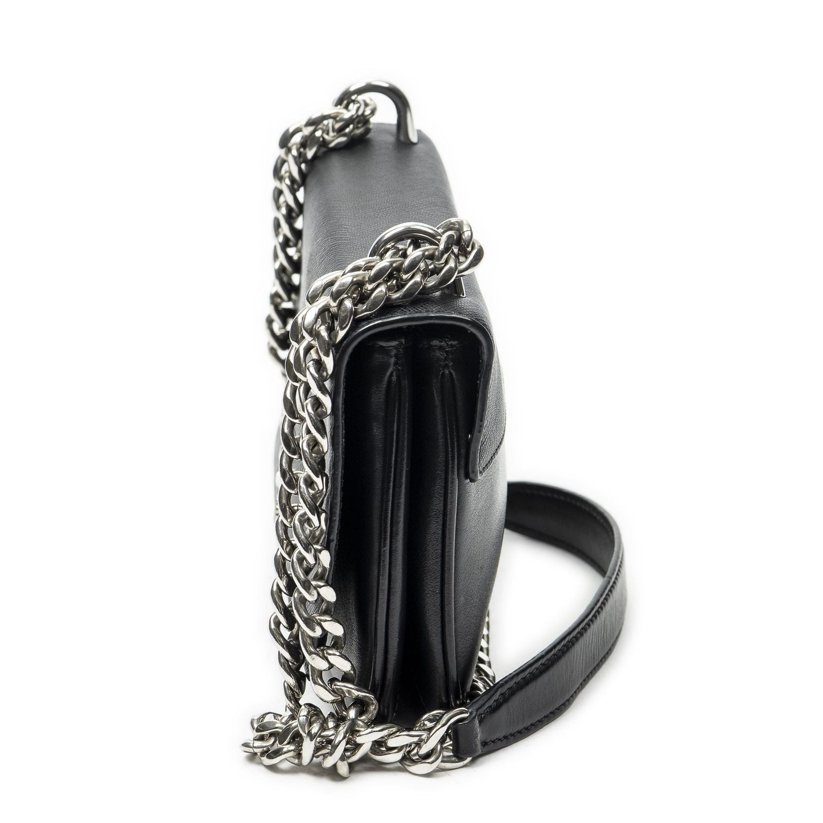 Prada Chain Shoulder Black Saffiano Leather Messenger — view 3