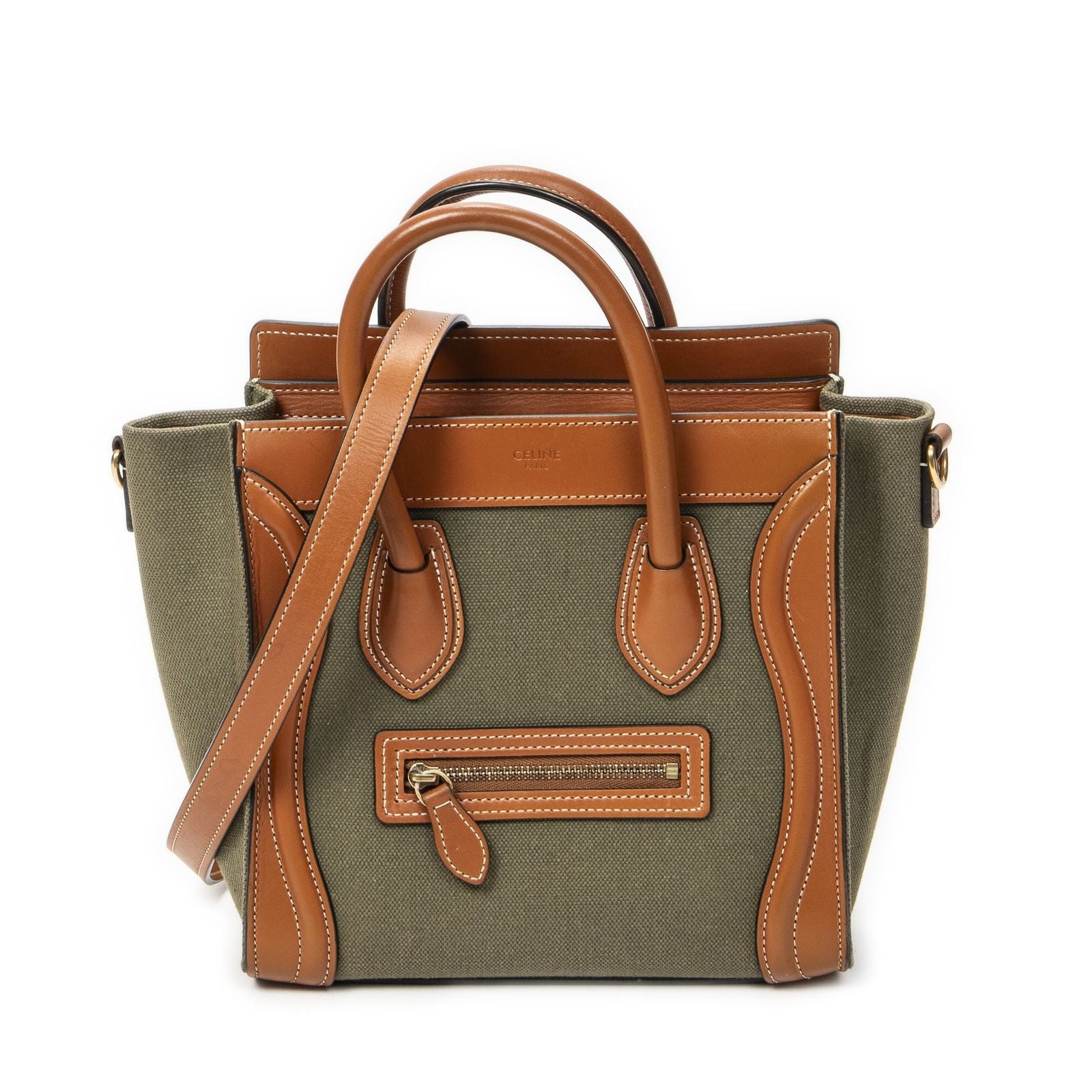 Celine Micro Luggage Brown Green Canvas