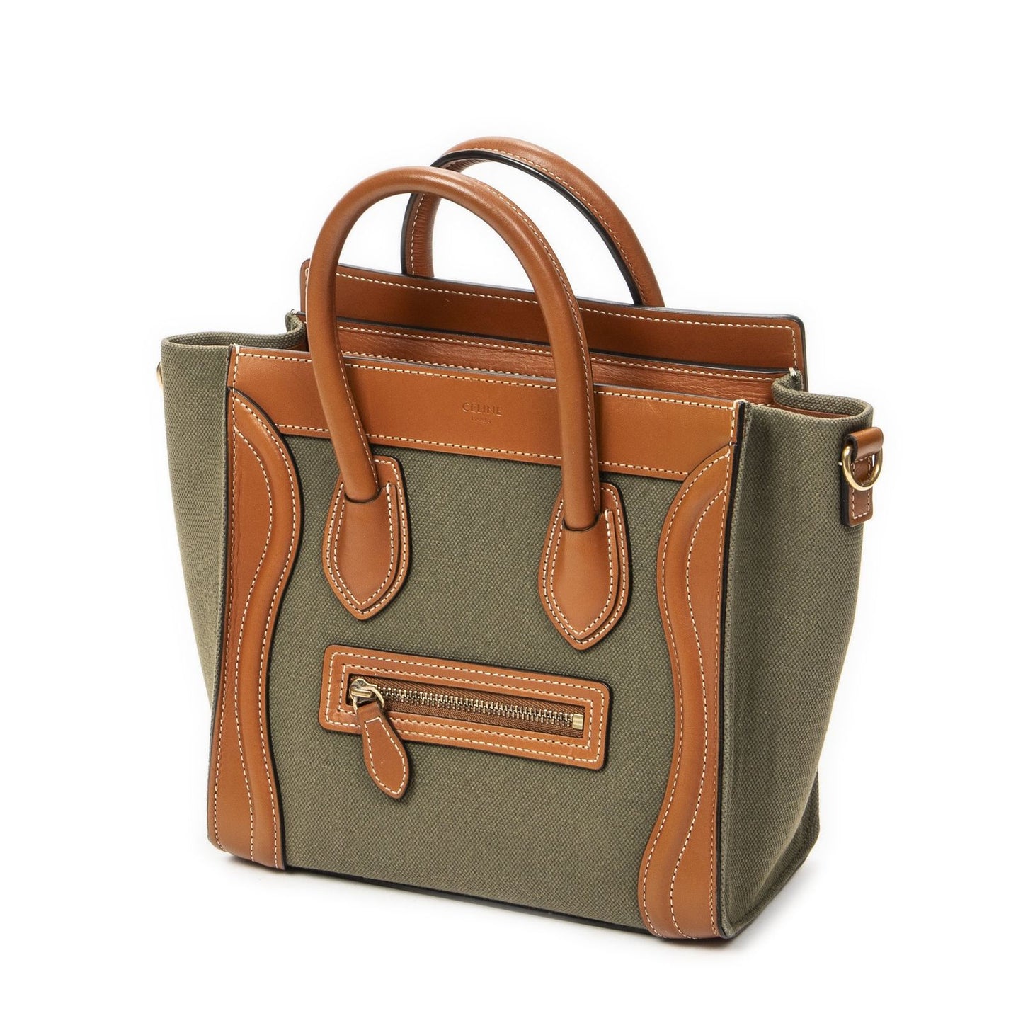 Celine Micro Luggage Brown Green Canvas — view 2