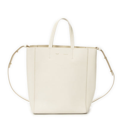 Celine Small Vertical Cover Tote White Gray Calfskin Leather