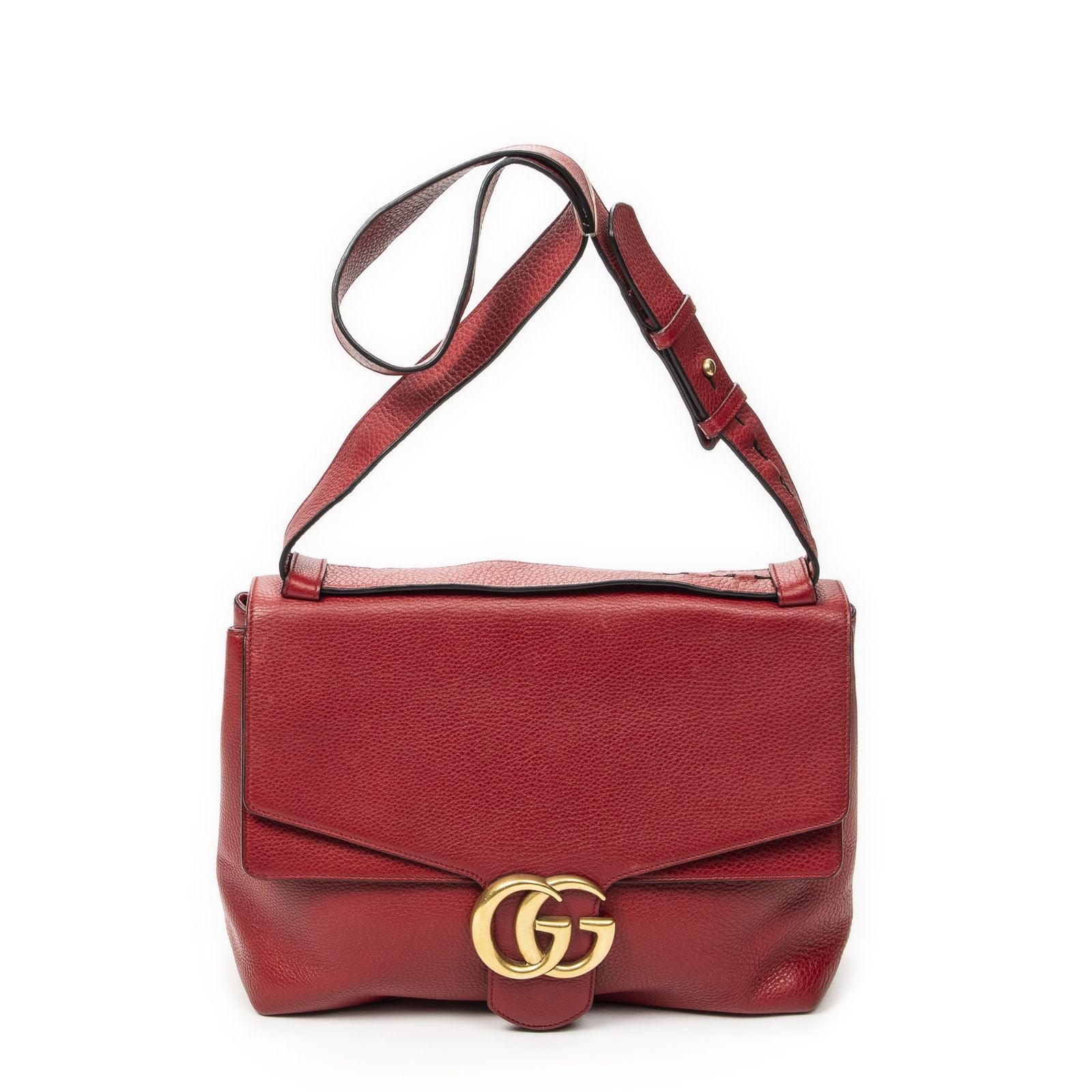 Gucci Large Marmont Flap Bag Red Gray Calfskin Leather