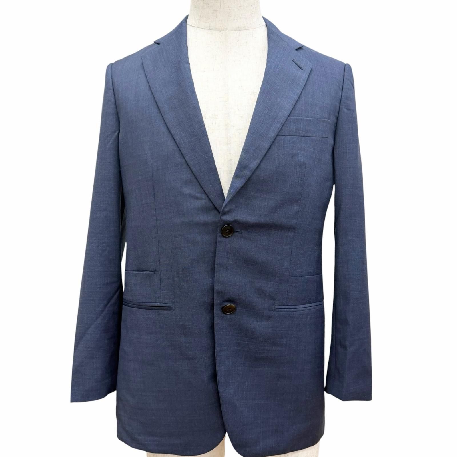 Hermes Super Wool Single Tailored Jacket Leather Blue 44 Recommended