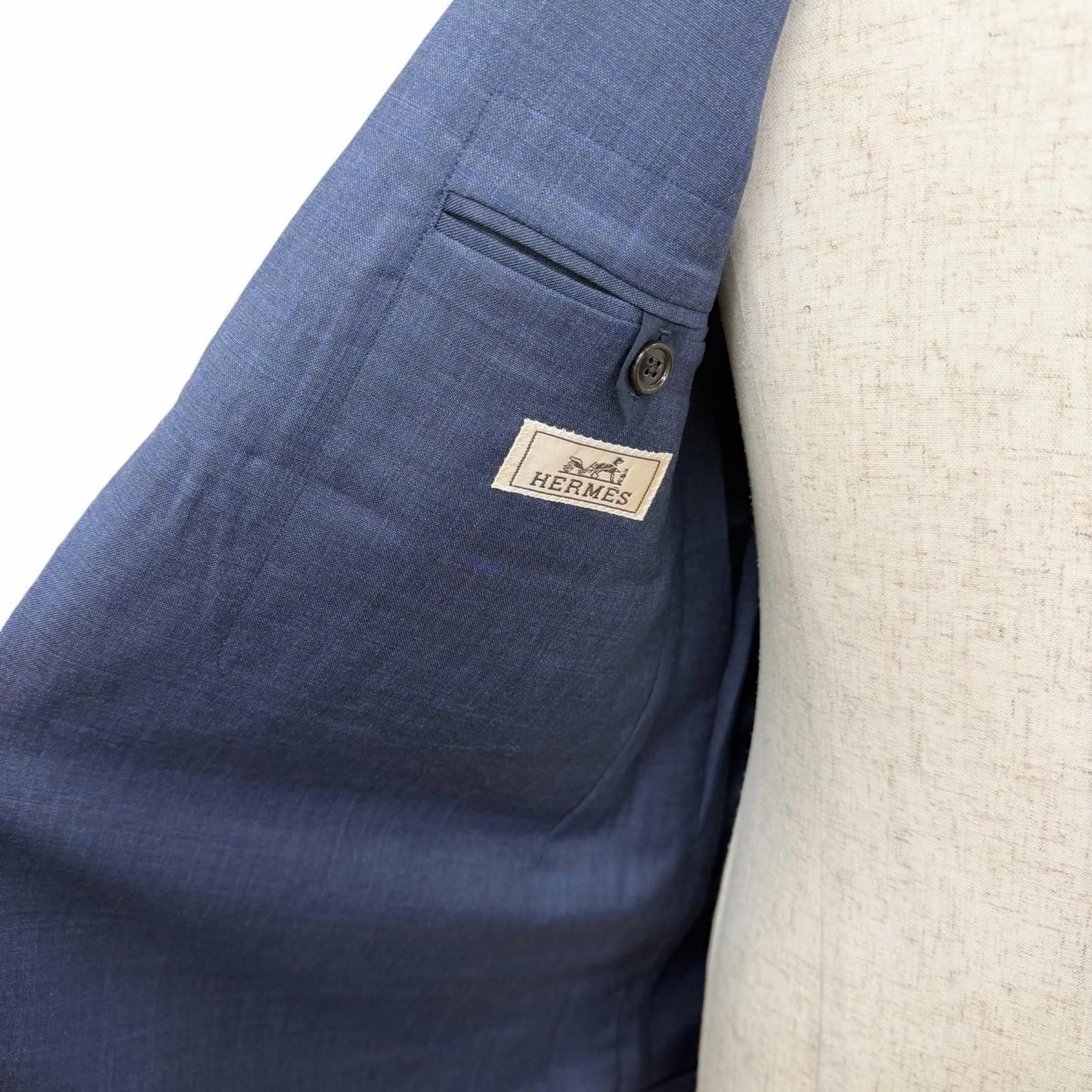 Hermes Super Wool Single Tailored Jacket Leather Blue 44 Recommended — view 5