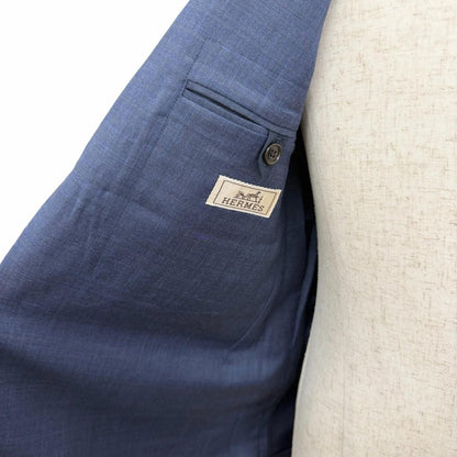 Hermes Super Wool Single Tailored Jacket Leather Blue 44 Recommended — view 5