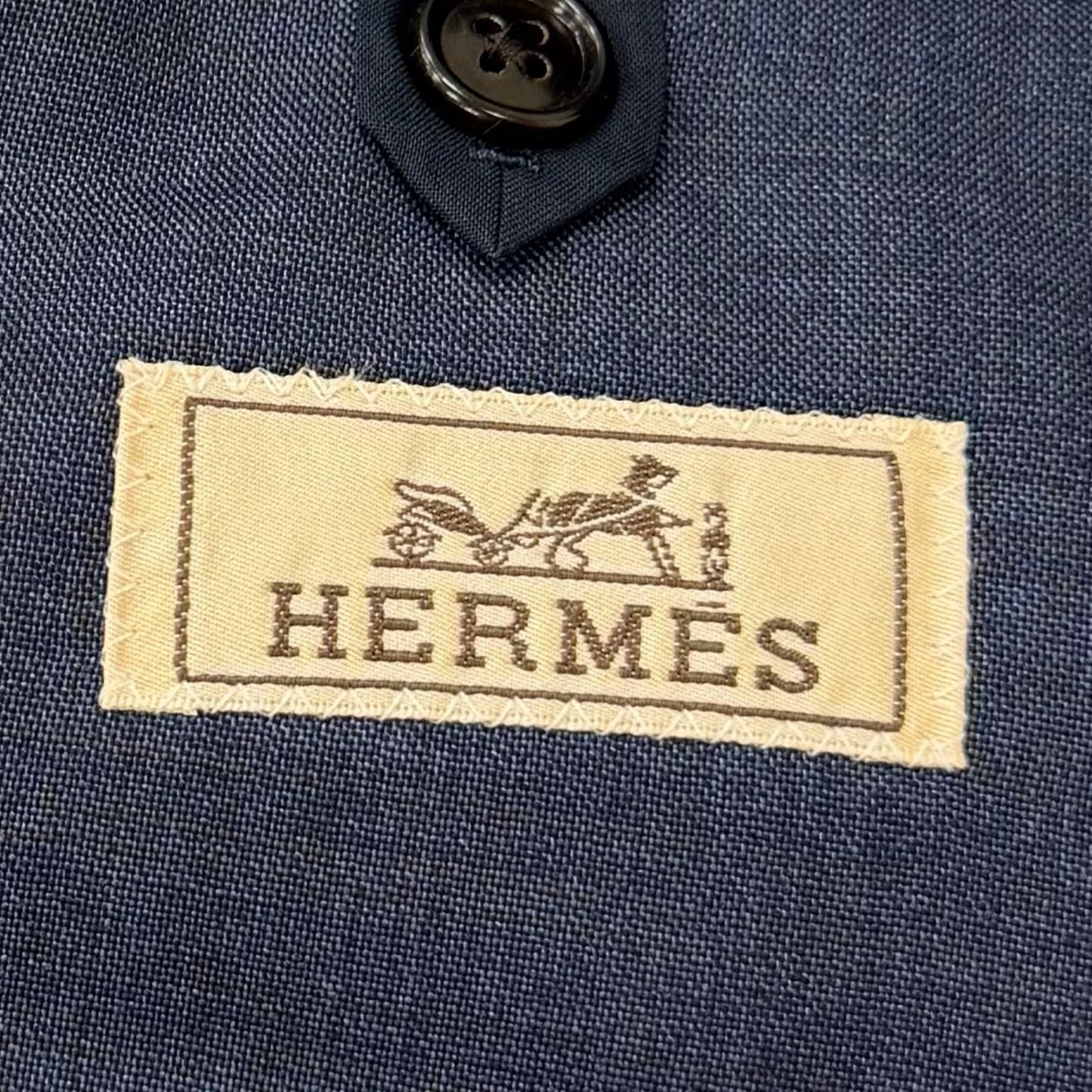 Hermes Super Wool Single Tailored Jacket Leather Blue 44 Recommended — view 7