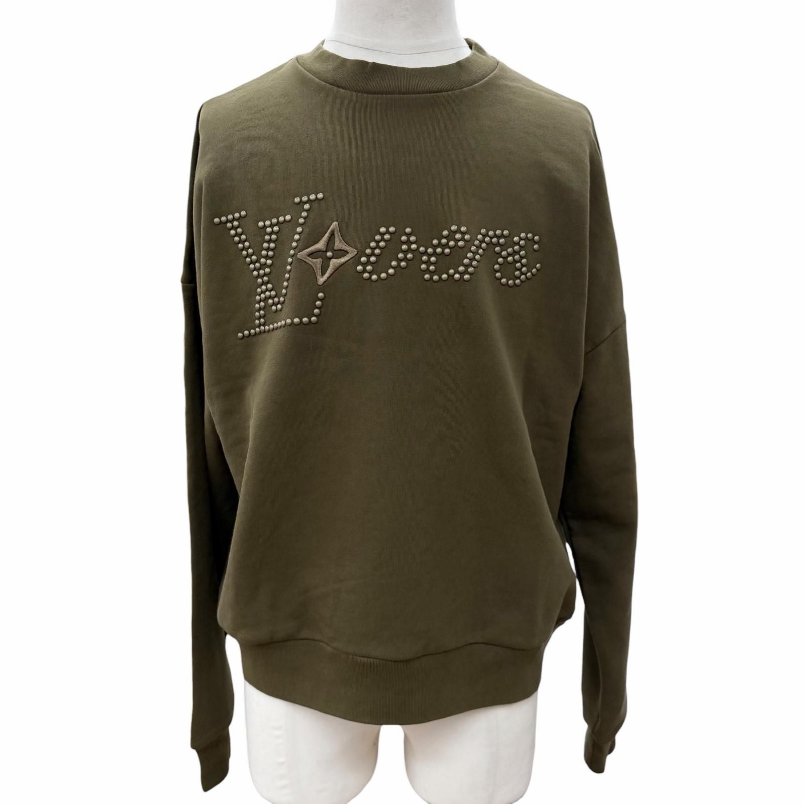 Louis Vuitton Logo Studded Embroidery Cotton Signature Pullover Sweatshirt Khaki