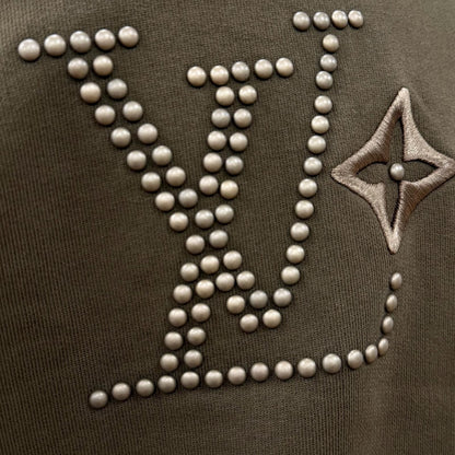 Louis Vuitton Logo Studded Embroidery Cotton Signature Pullover Sweatshirt Khaki — view 5