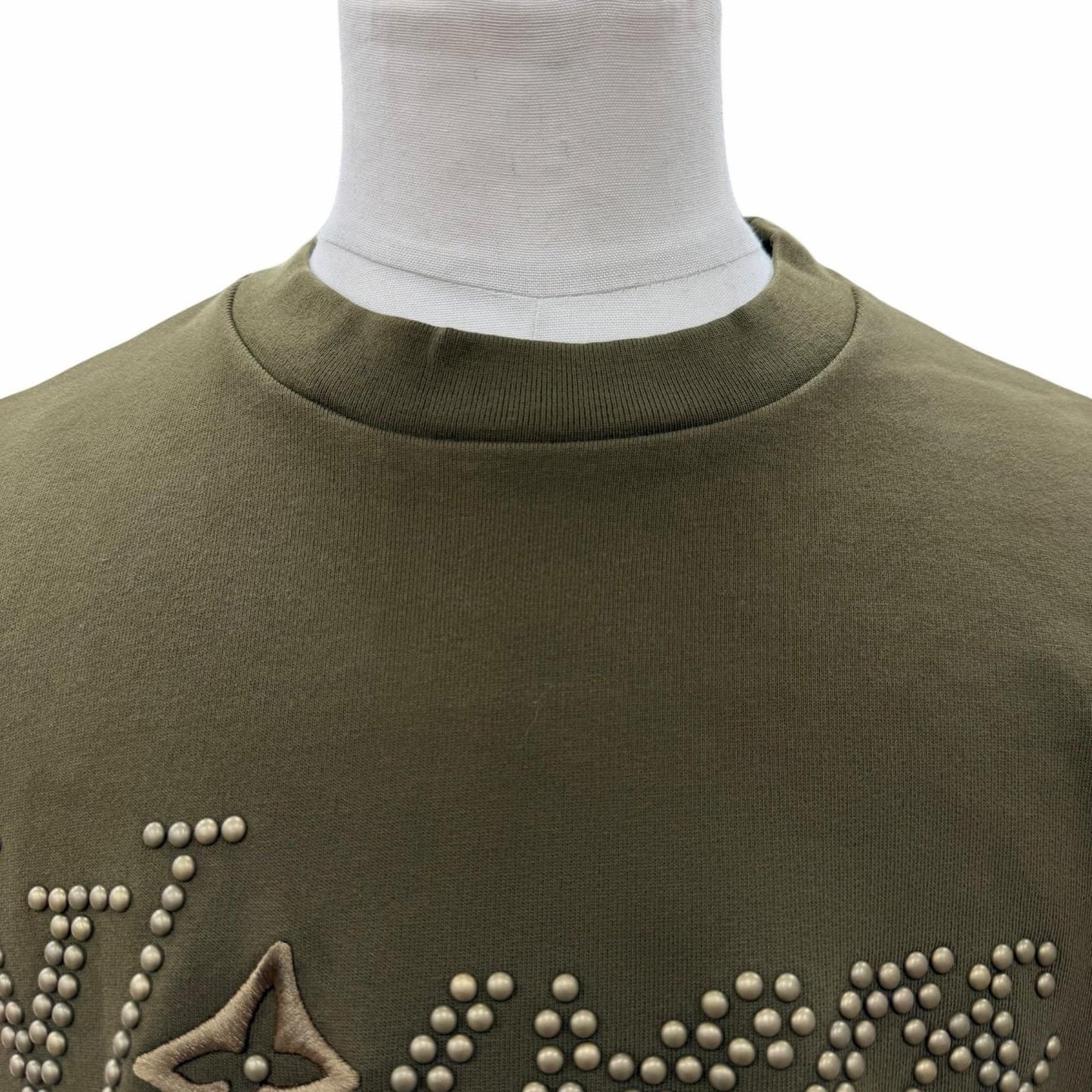 Louis Vuitton Logo Studded Embroidery Cotton Signature Pullover Sweatshirt Khaki — view 2