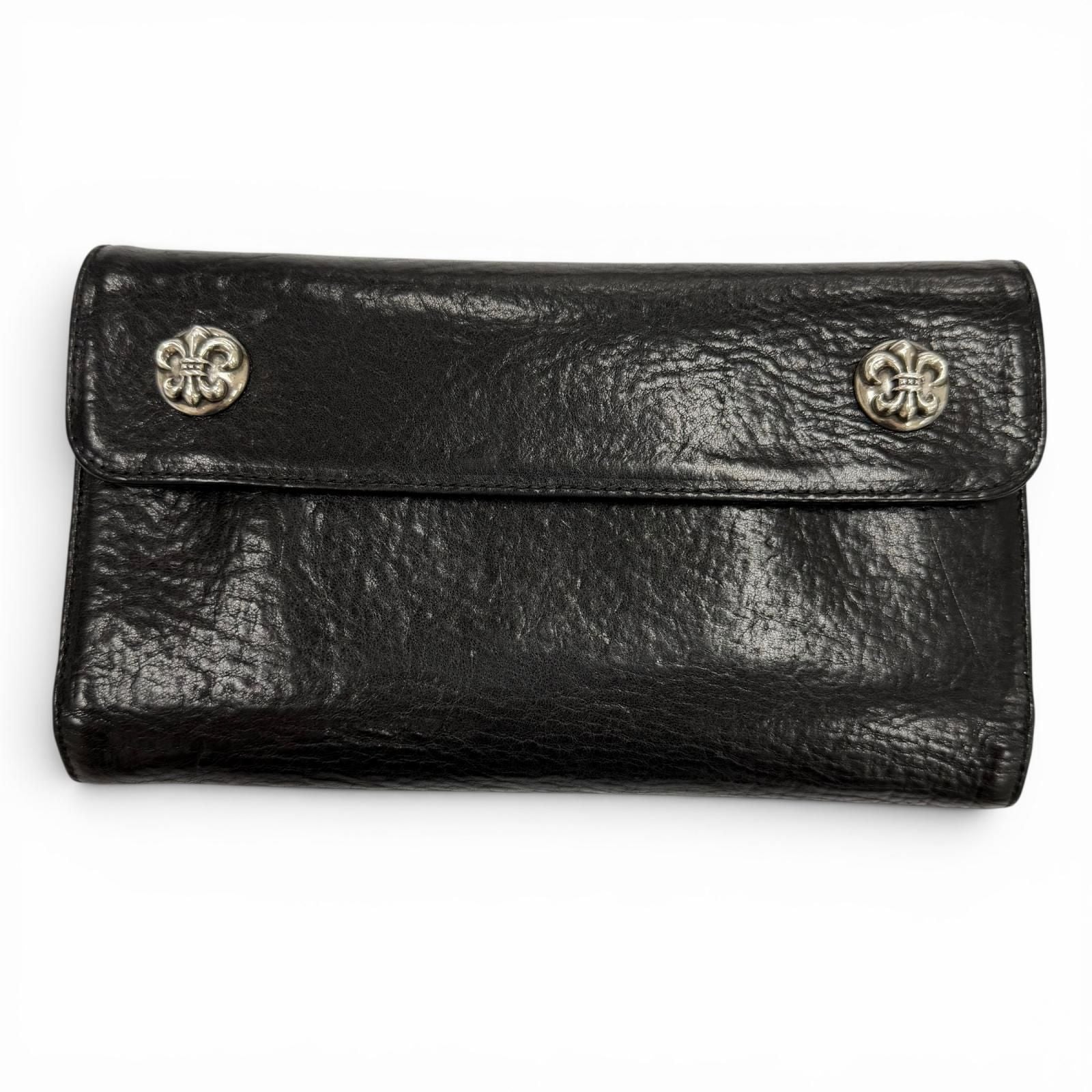 Chrome Hearts Wave BS Fluer Leather BS Flare Button Dagger Zip Wallet Bifold