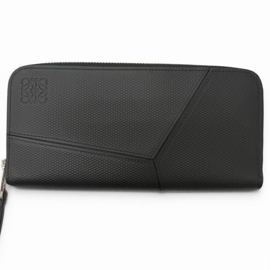 Loewe Puzzle Edge Zipped Wallet Leather Anagram Round Zip Black