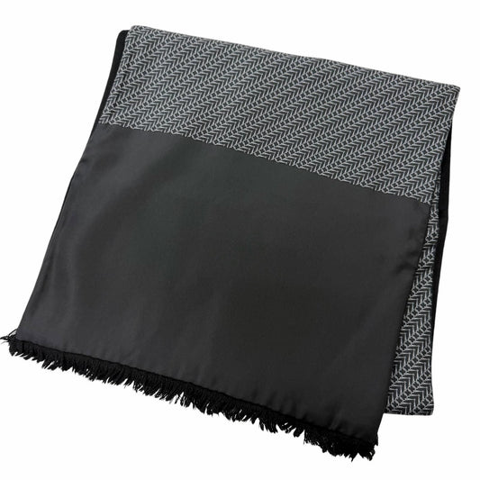 Hermes Silk Angora All Over Pattern Fringe Shawl Scarf Black Gray Recommended