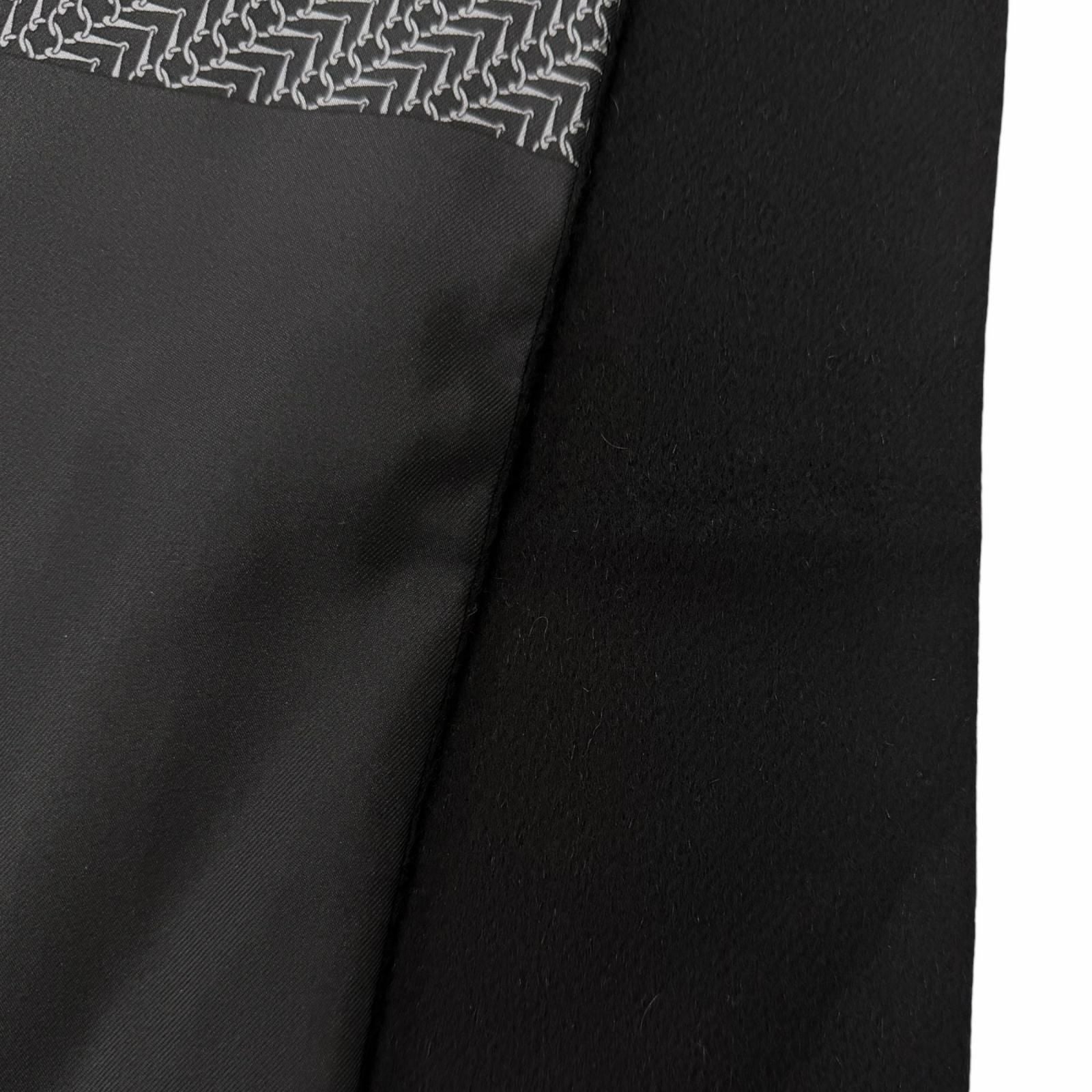 Hermes Silk Angora All Over Pattern Fringe Shawl Scarf Black Gray Recommended — view 4
