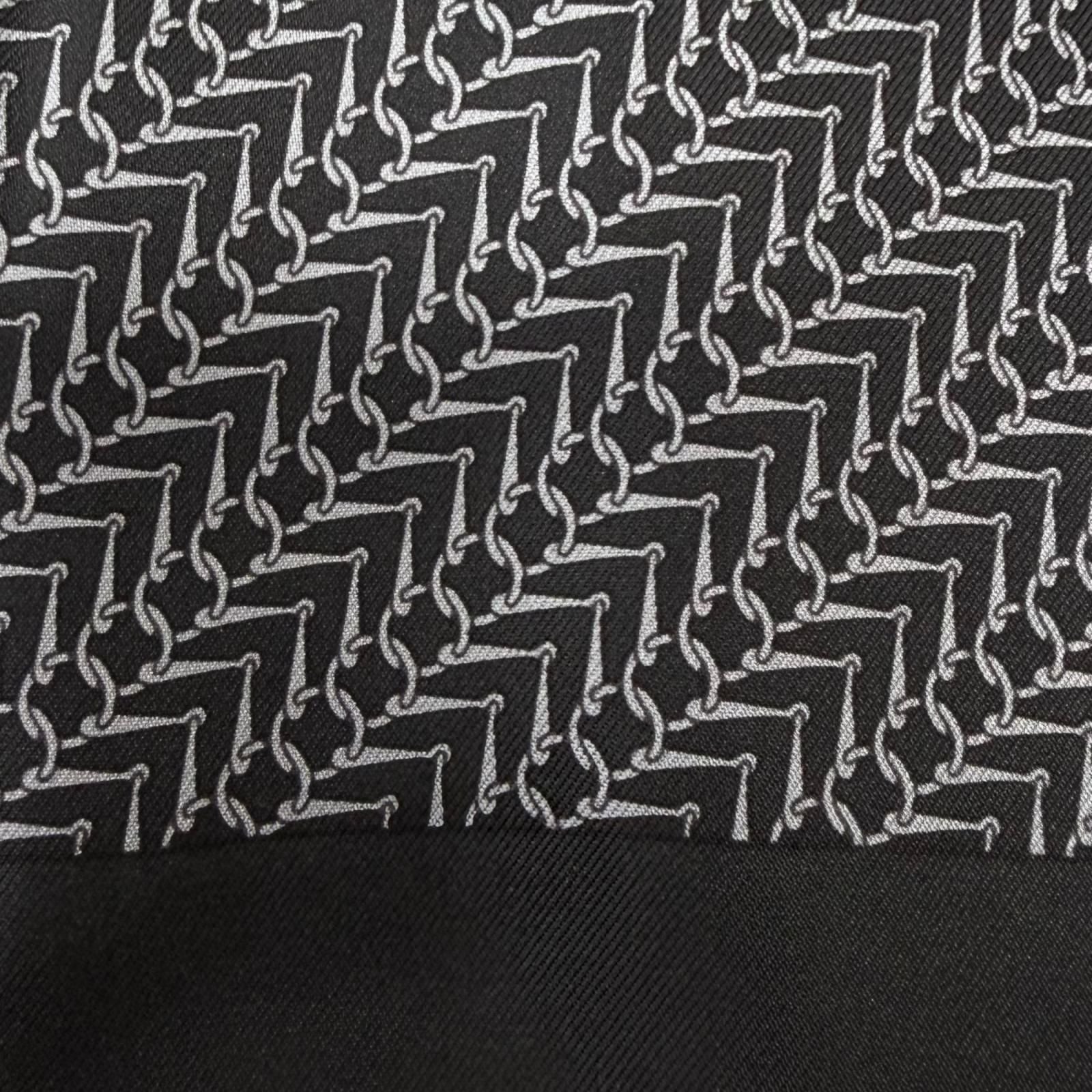 Hermes Silk Angora All Over Pattern Fringe Shawl Scarf Black Gray Recommended — view 6