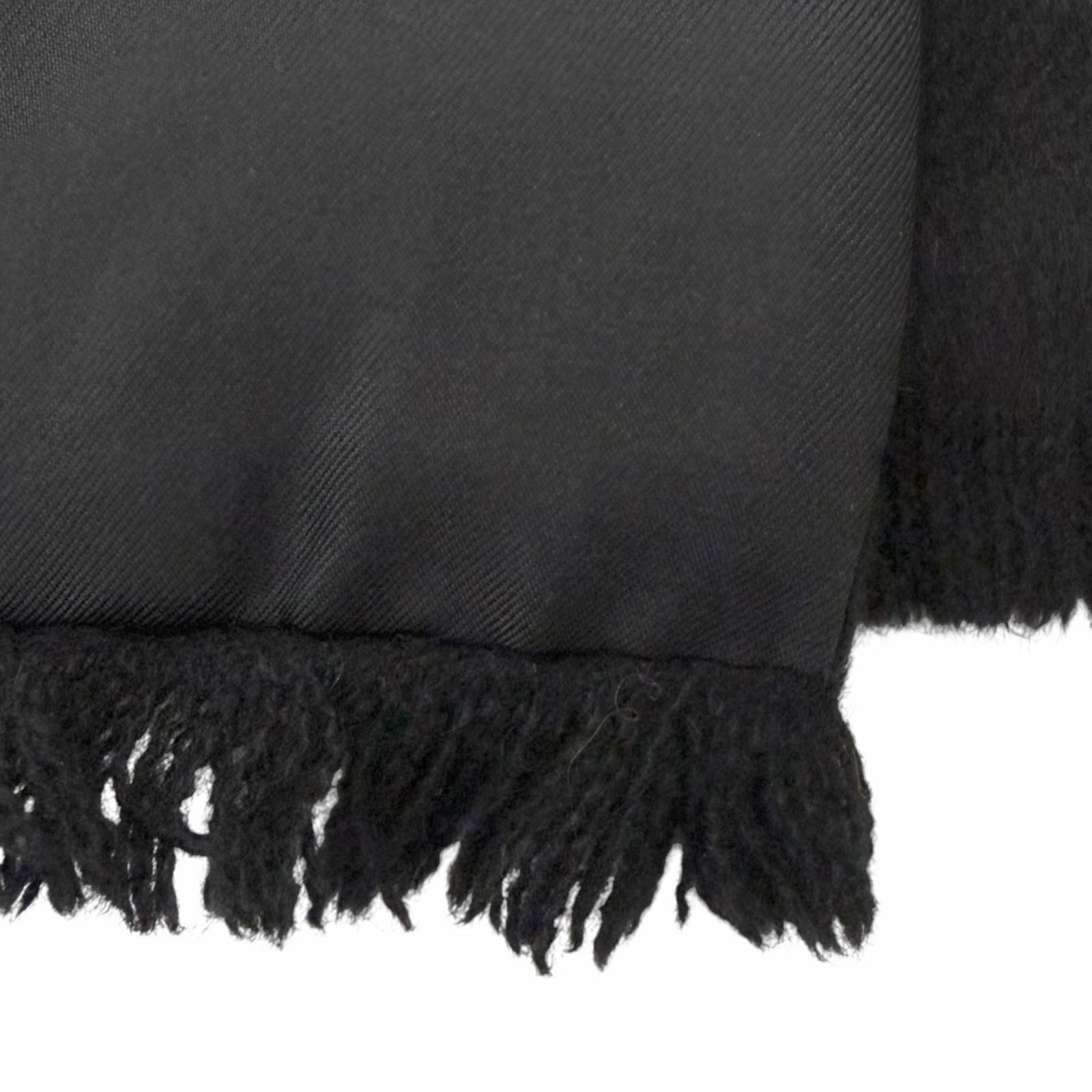 Hermes Silk Angora All Over Pattern Fringe Shawl Scarf Black Gray Recommended — view 5