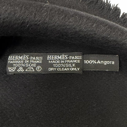Hermes Silk Angora All Over Pattern Fringe Shawl Scarf Black Gray Recommended — view 7