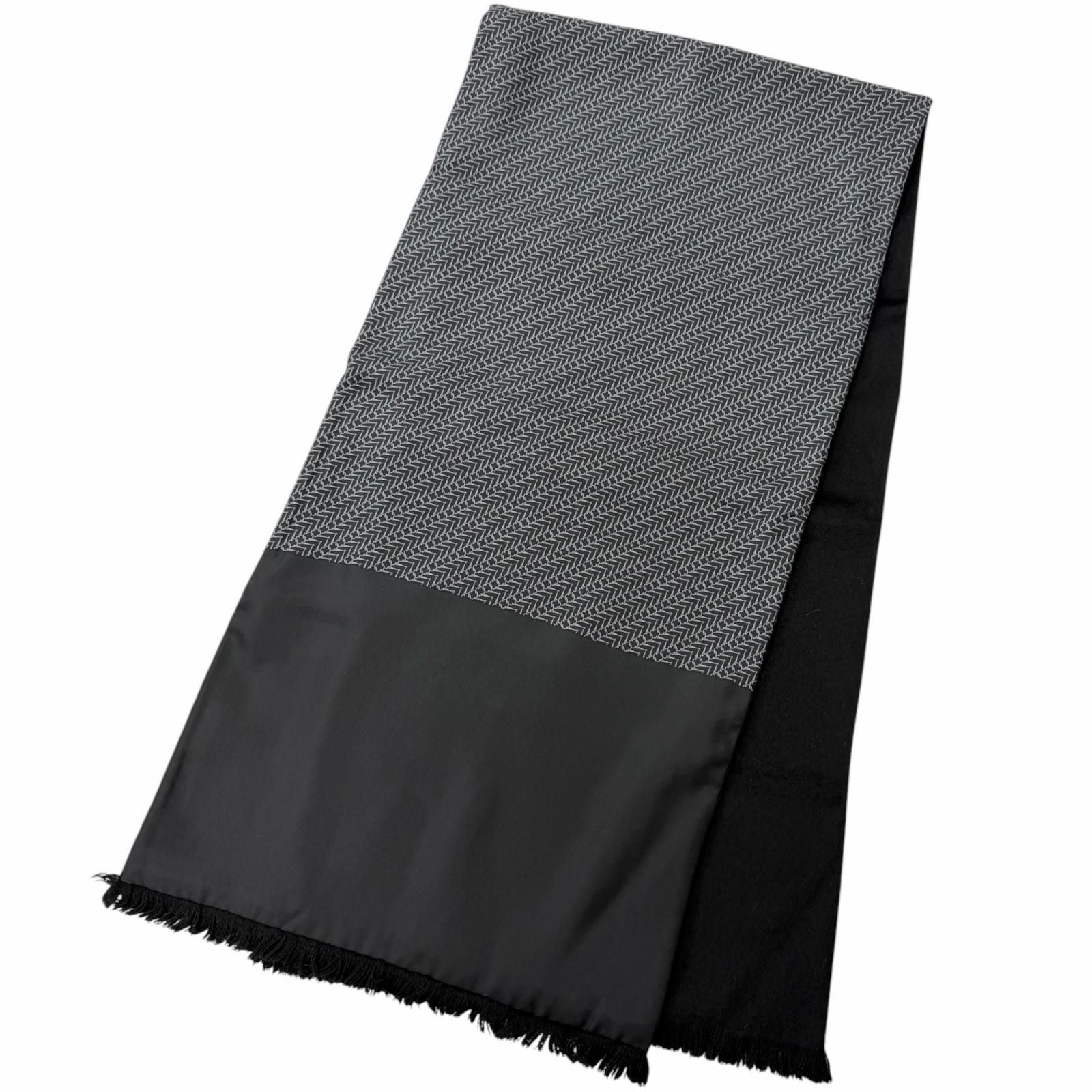 Hermes Silk Angora All Over Pattern Fringe Shawl Scarf Black Gray Recommended — view 3