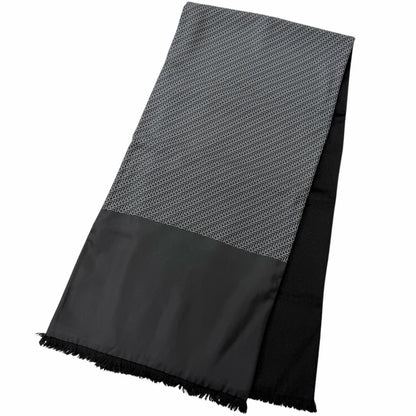 Hermes Silk Angora All Over Pattern Fringe Shawl Scarf Black Gray Recommended — view 3