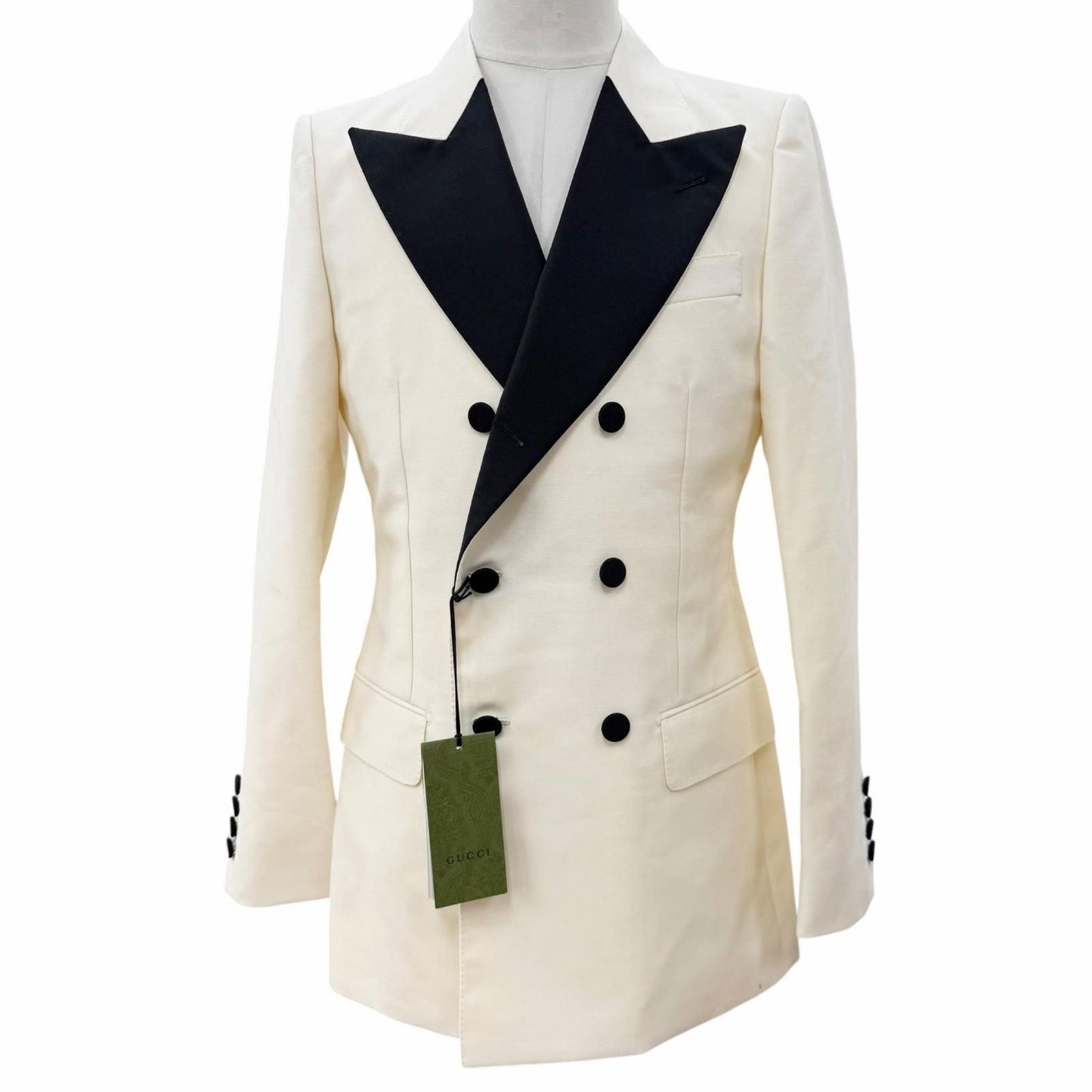 Gucci Mohair Bicolor Double Breasted jacket Ivory Black 46 Hanga