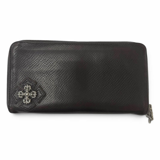 Chrome Hearts Rec Zip Leather Filigree Plus Daga Zip Wallet Dark Brown Silver