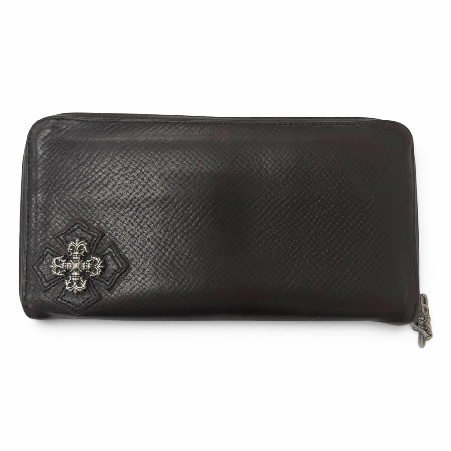 Chrome Hearts Rec Zip Leather Filigree Plus Daga Zip Wallet Dark Brown Silver