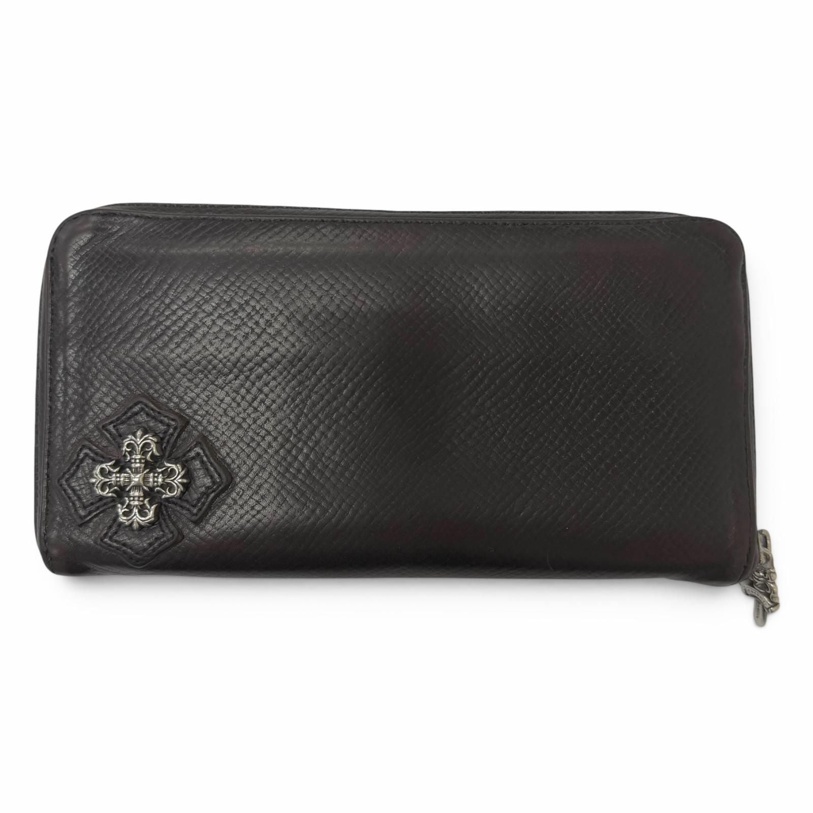 Chrome Hearts Rec Zip Leather Filigree Plus Daga Zip Wallet Dark Brown Silver