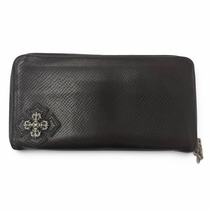 Chrome Hearts Rec Zip Leather Filigree Plus Daga Zip Wallet Dark Brown Silver