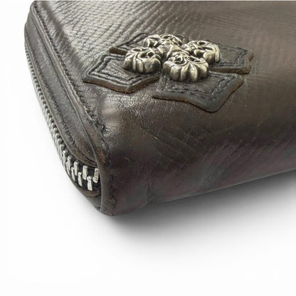 Chrome Hearts Rec Zip Leather Filigree Plus Daga Zip Wallet Dark Brown Silver — view 4