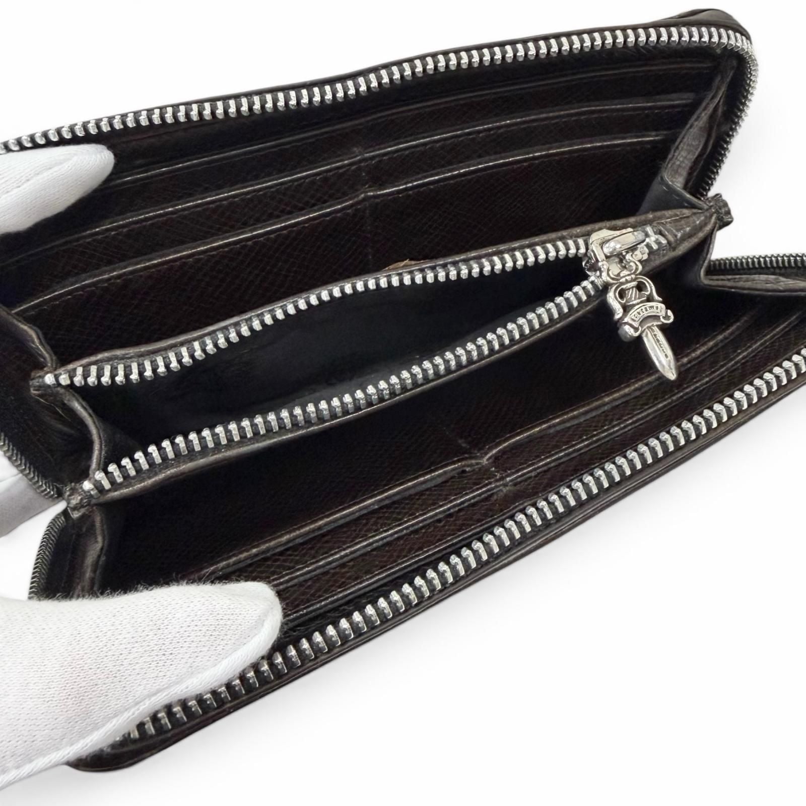 Chrome Hearts Rec Zip Leather Filigree Plus Daga Zip Wallet Dark Brown Silver — view 5