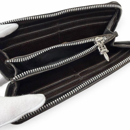 Chrome Hearts Rec Zip Leather Filigree Plus Daga Zip Wallet Dark Brown Silver — view 5