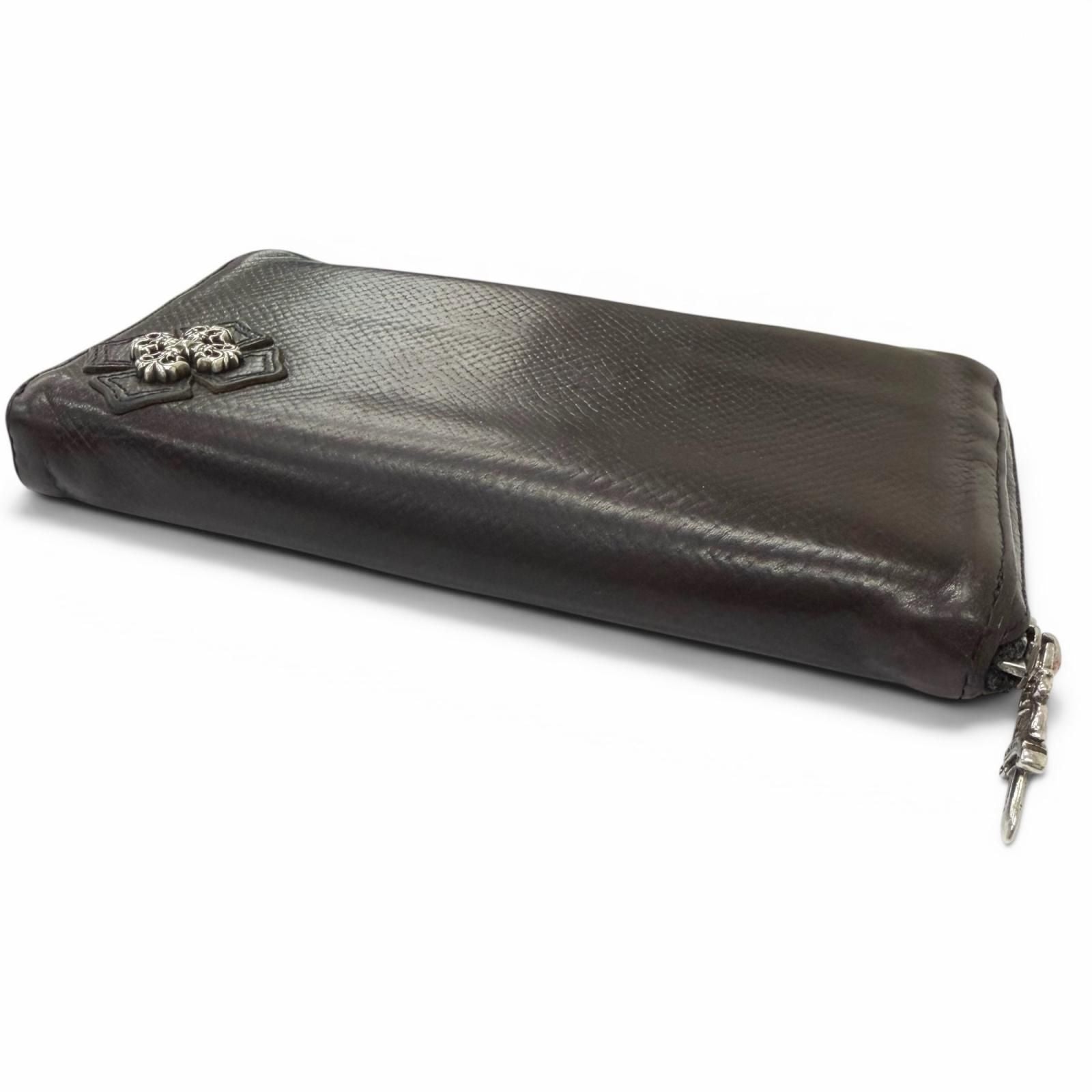Chrome Hearts Rec Zip Leather Filigree Plus Daga Zip Wallet Dark Brown Silver — view 3