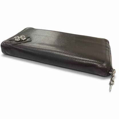 Chrome Hearts Rec Zip Leather Filigree Plus Daga Zip Wallet Dark Brown Silver — view 3