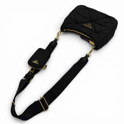 Prada Padded Re-Nylon Shoulder Bag Triangle Logo Black Gold — view 5