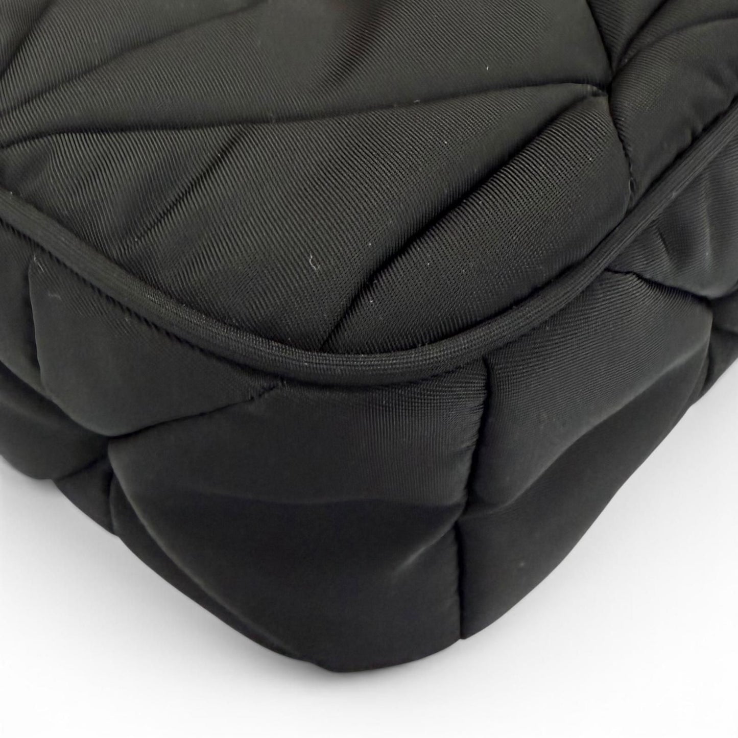 Prada Padded Re-Nylon Shoulder Bag Triangle Logo Black Gold — view 9