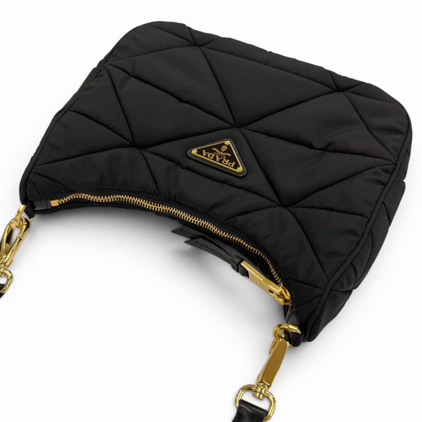 Prada Padded Re-Nylon Shoulder Bag Triangle Logo Black Gold — view 6
