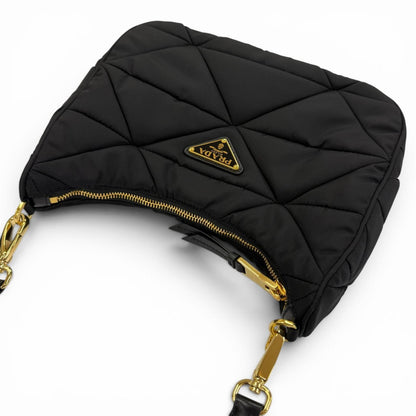 Prada Padded Re-Nylon Shoulder Bag Triangle Logo Black Gold — view 6