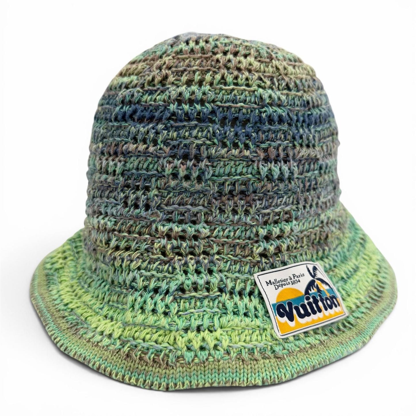 Louis Vuitton Crochet Hat Damier Palm Tree Gradient Signature Patch Hat Green