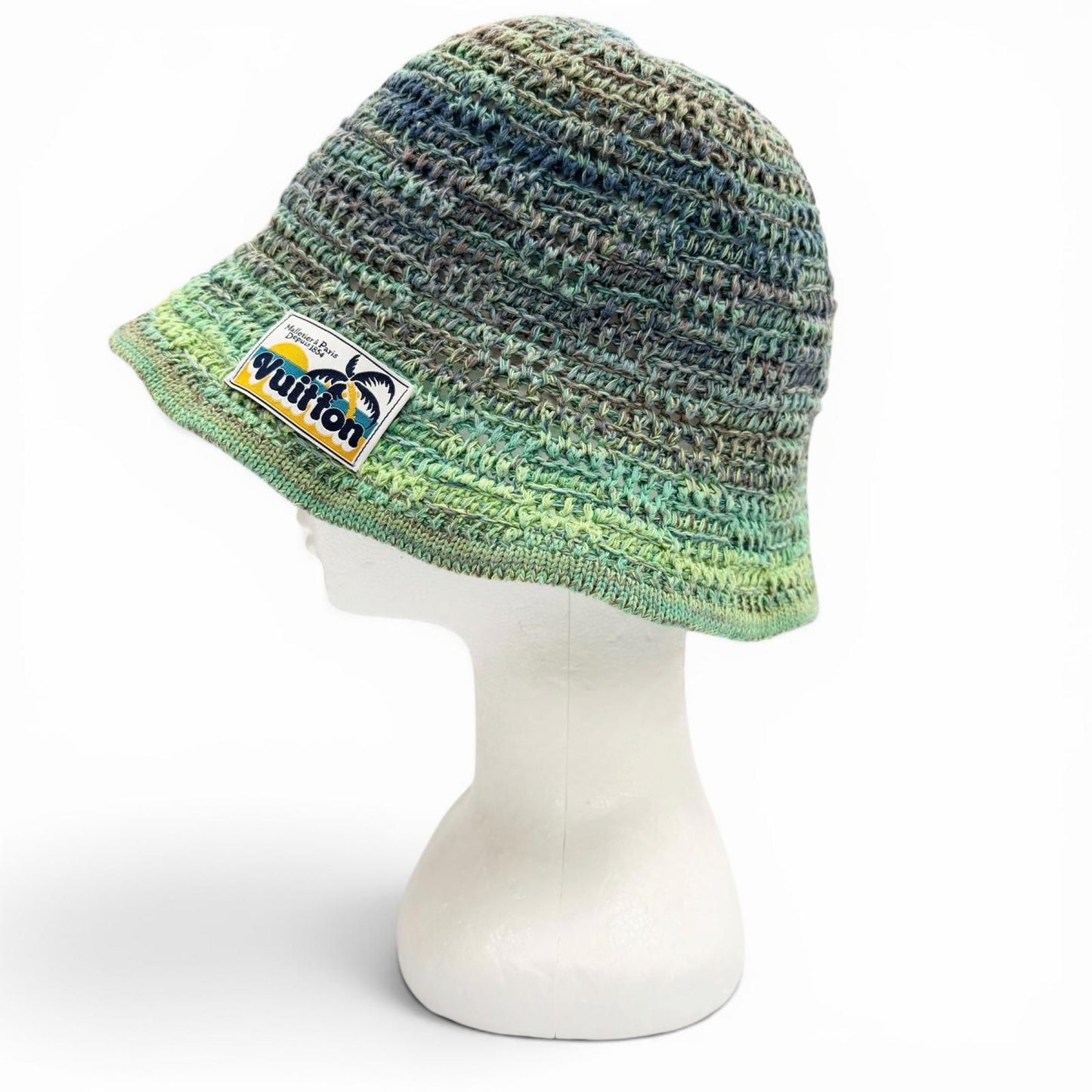 Louis Vuitton Crochet Hat Damier Palm Tree Gradient Signature Patch Hat Green — view 3